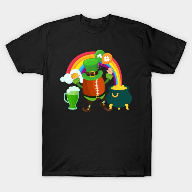 Rainbow Football Gnome St. Patrick's Day T-Shirt by NatalitaJK